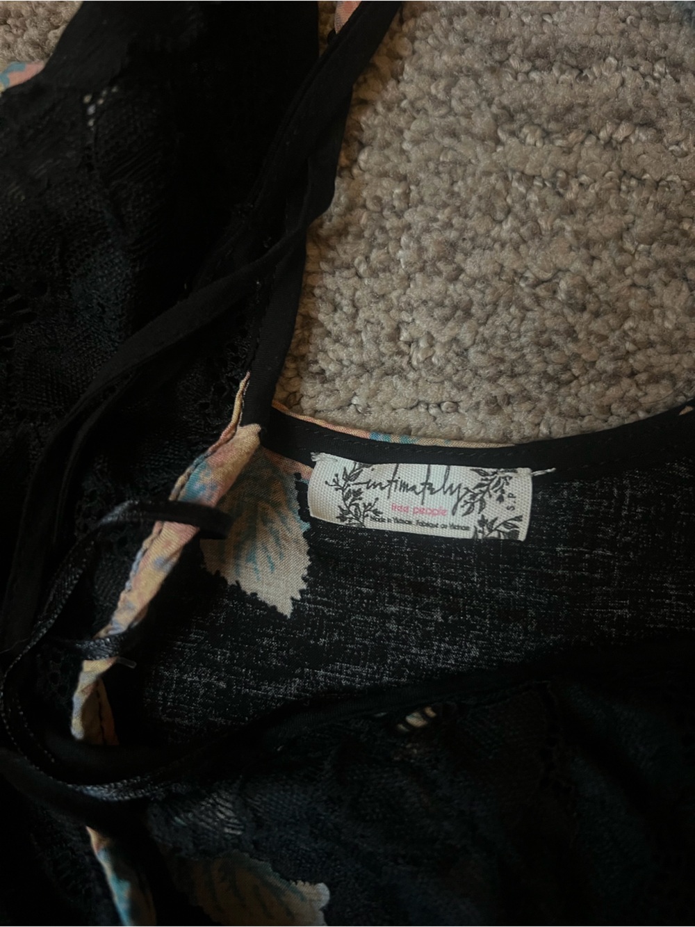 Free People Black Slip Dress with Pastel Floral Appliqué - Picture 5 of 5